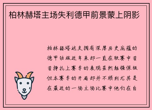 柏林赫塔主场失利德甲前景蒙上阴影